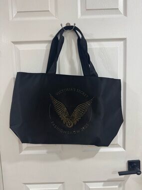 Victoria's Secret Black Tote with Gold Stud Wing Emblem